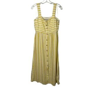 RACHEL ZOE Yellow Ivory Striped Linen Button Front Maxi Dress  Sz 4